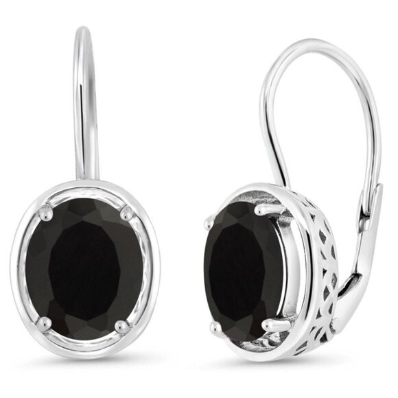 925 Sterling Silver with 4.00 Cttw Black Onyx Oval Leverback Drop Earrings - Picture 1 of 5